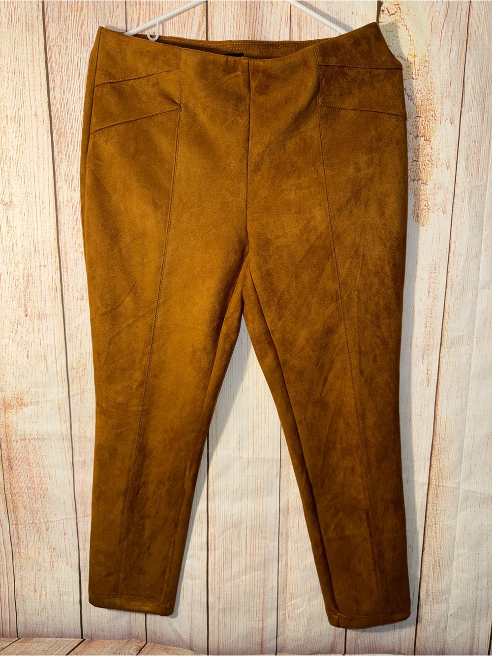 dressbarn Caramel Suede-Look  Ankle Pants, lined, business or casual, pull on M